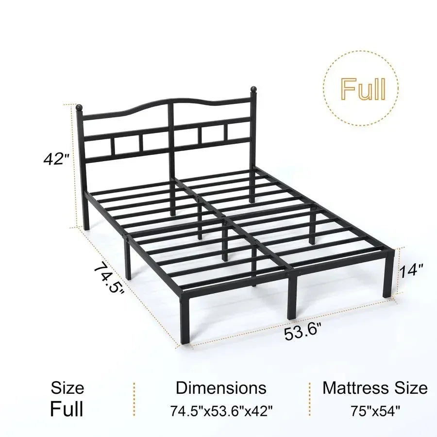 Inch Full Size Bed Frame with Headboard, Heavy Duty Metal Platform Bed Frame Full Size Mattress Foundation with Sturdy Steel Sl