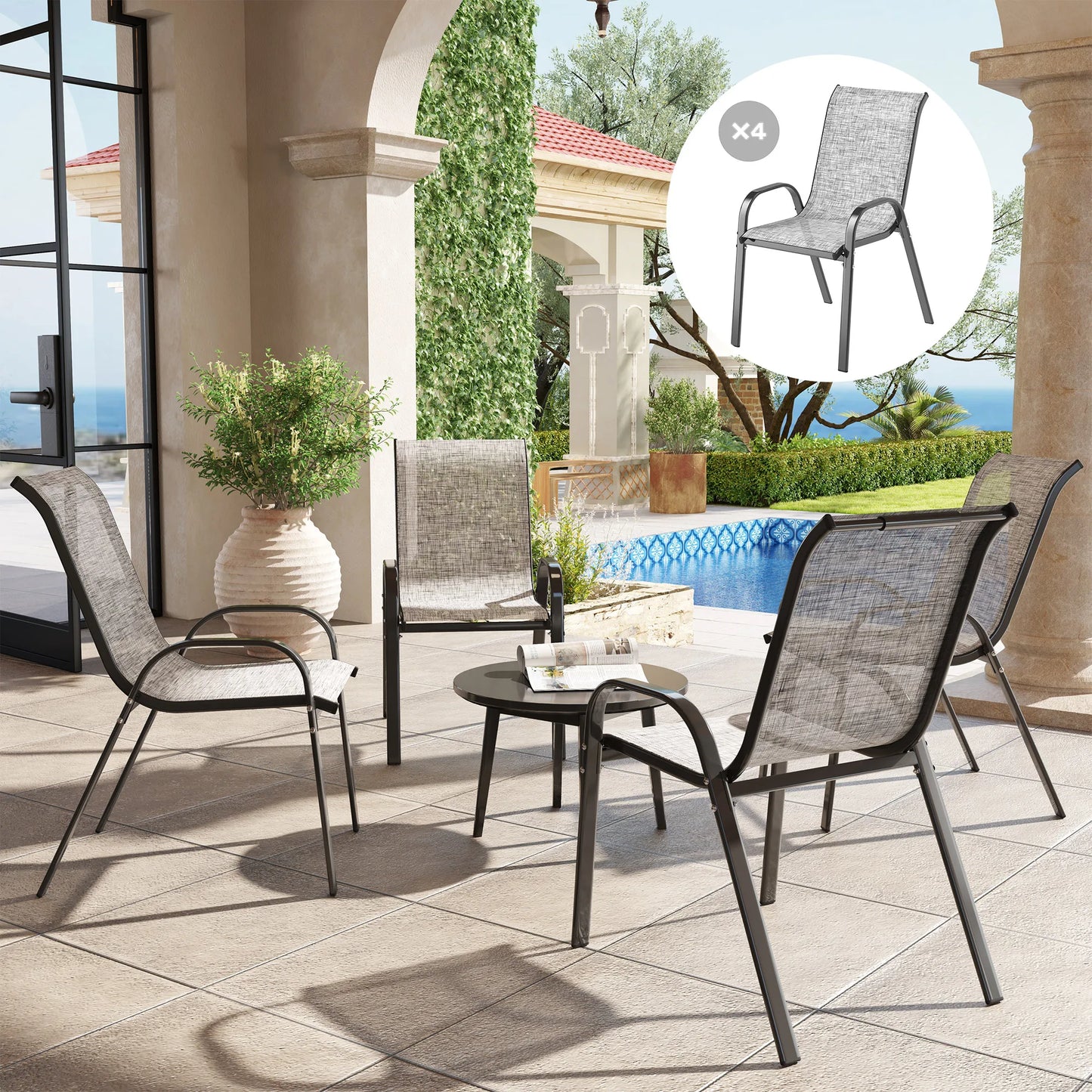 Stackable Patio Dining Chairs Set For Outdoor Dining
