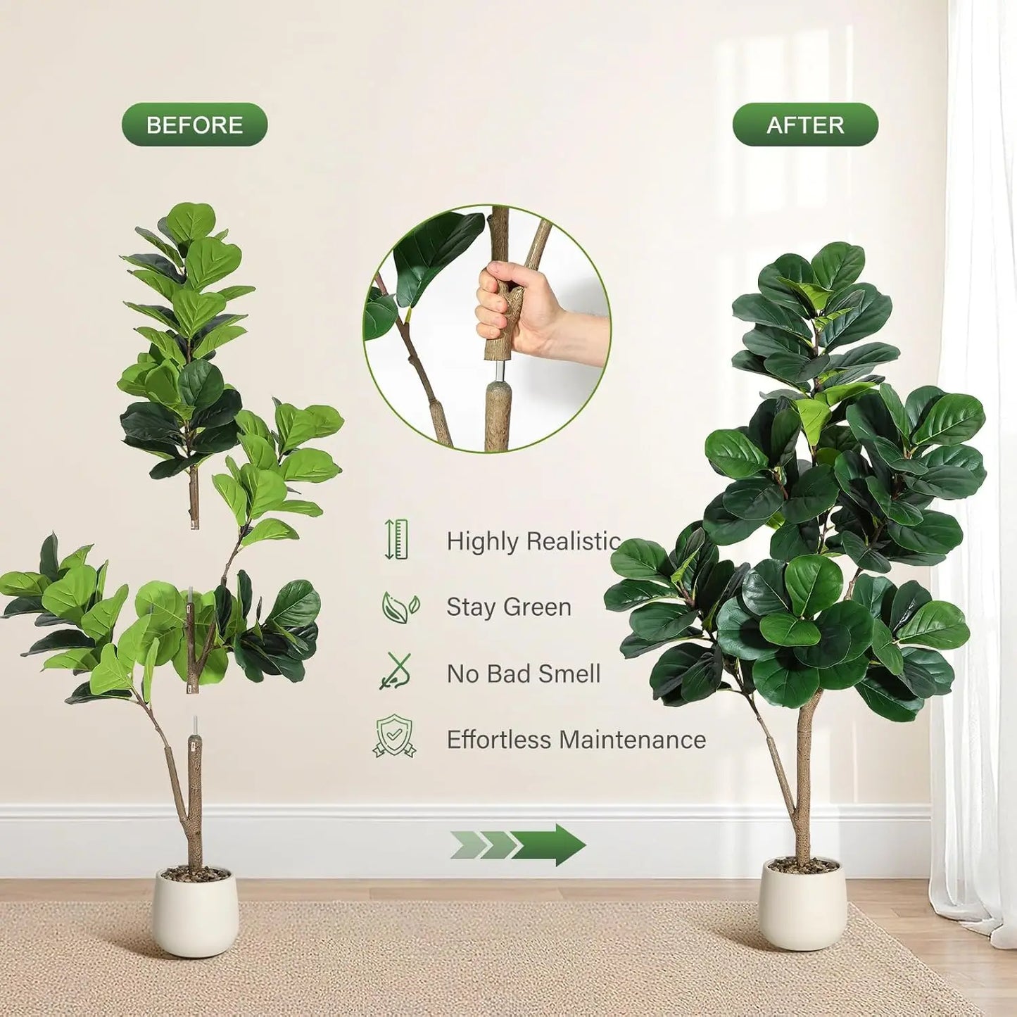 HiMISS Fiddle Leaf Fig Tree Artificial Realistic Planter