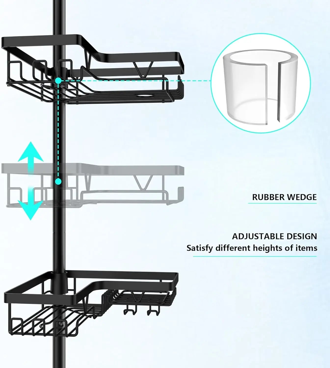 Stainless Steel 4-Tier Shower Caddy Tension Pole Rustproof