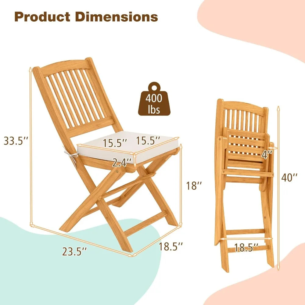 XIUWO Folding Outdoor Dining Chairs With Cushions Bamboo Frame