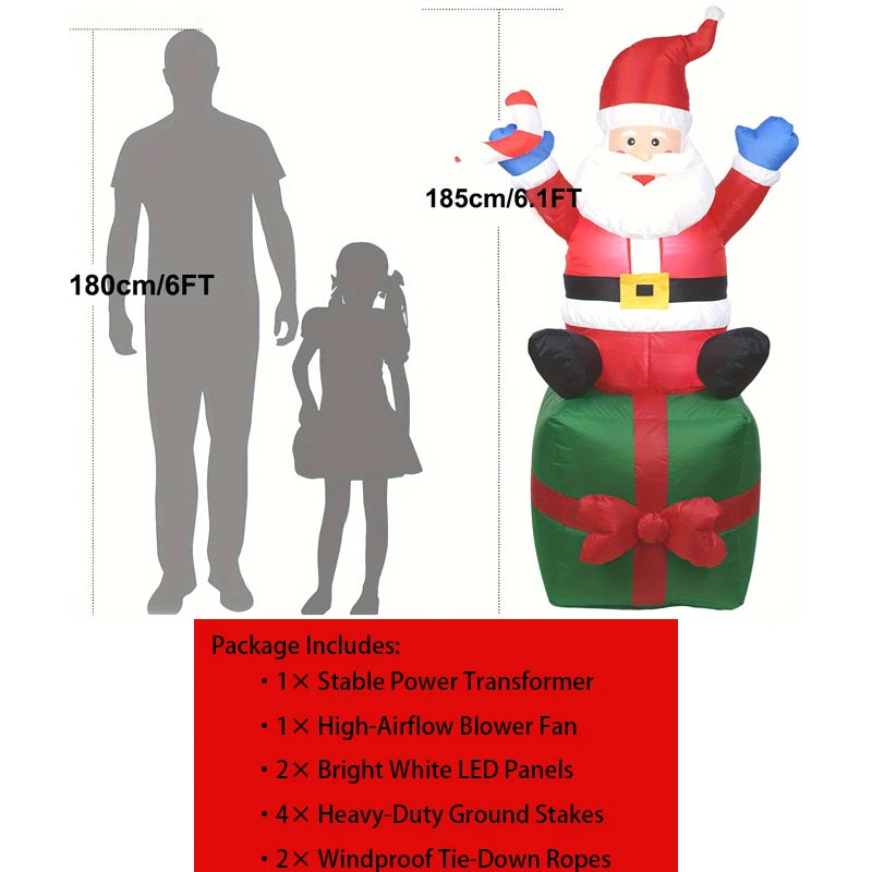 LED Inflatable Santa Claus With Candy Cane And Gift Sack