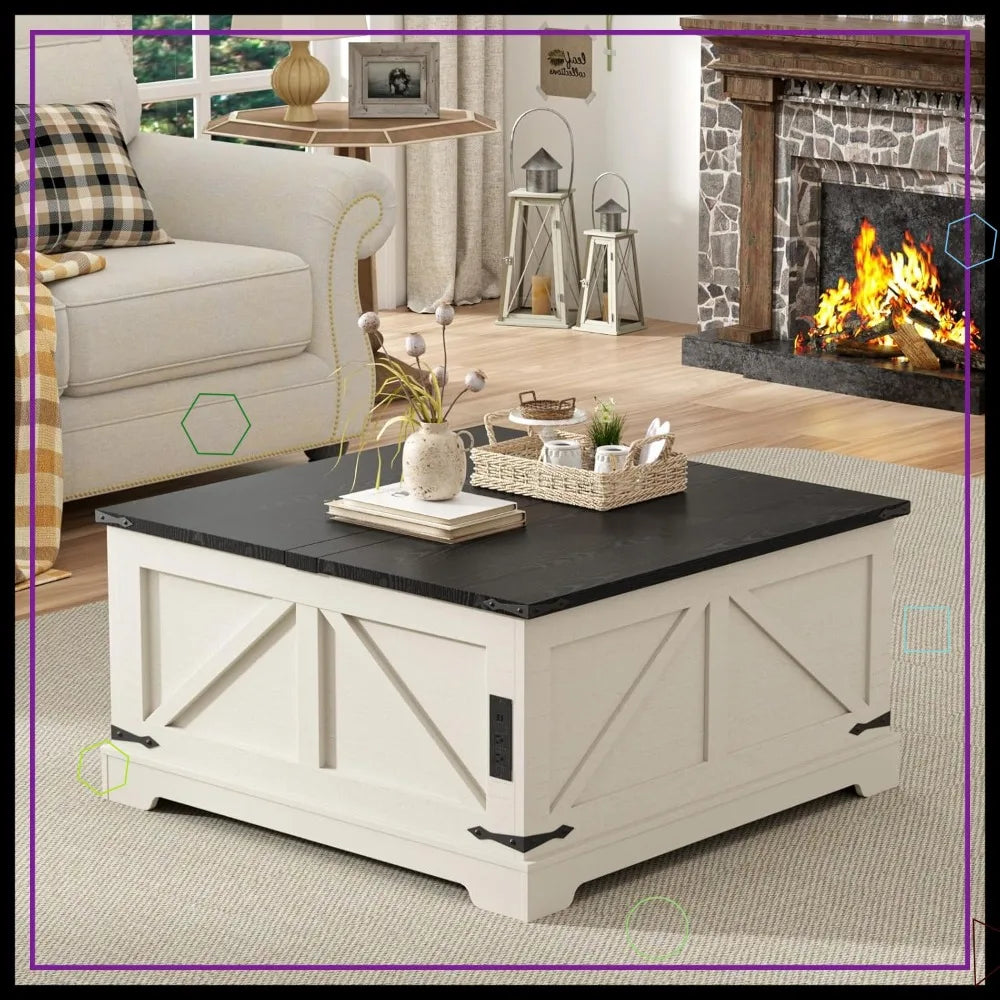 Farmhouse Lift Top Coffee Table With Storage And Charging Station