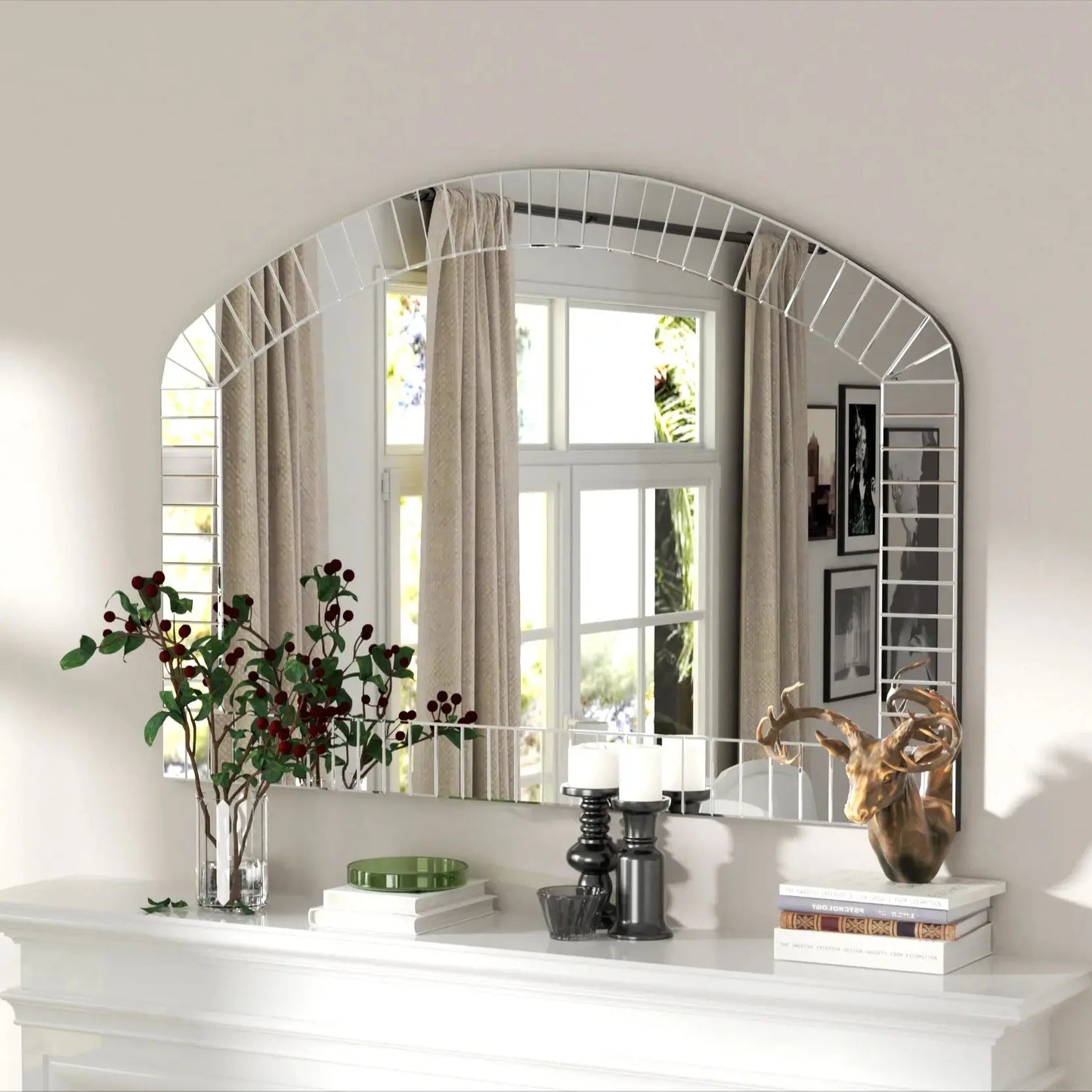 Extra Large Arched Wall Mirror With Beveled Glass Home Decor