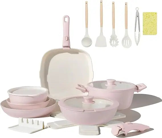 23pcs Ceramic Pots and Pans Set, Nonstick Detachable Handle Cookware, Induction Kitchen Cooking Set with Removable Handle,includ