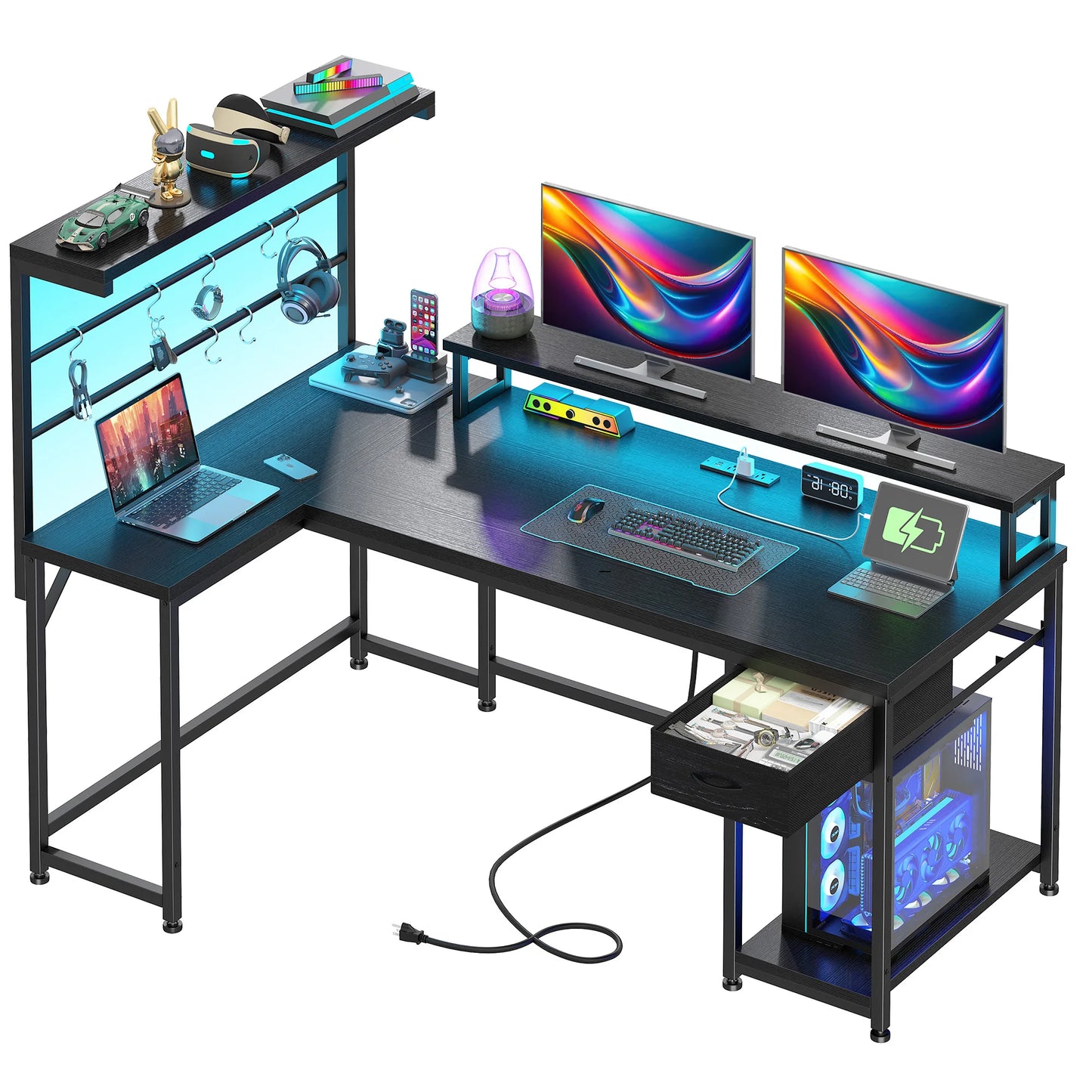 EnHomee 53 Inch L Shaped Gaming Desk With Hutch