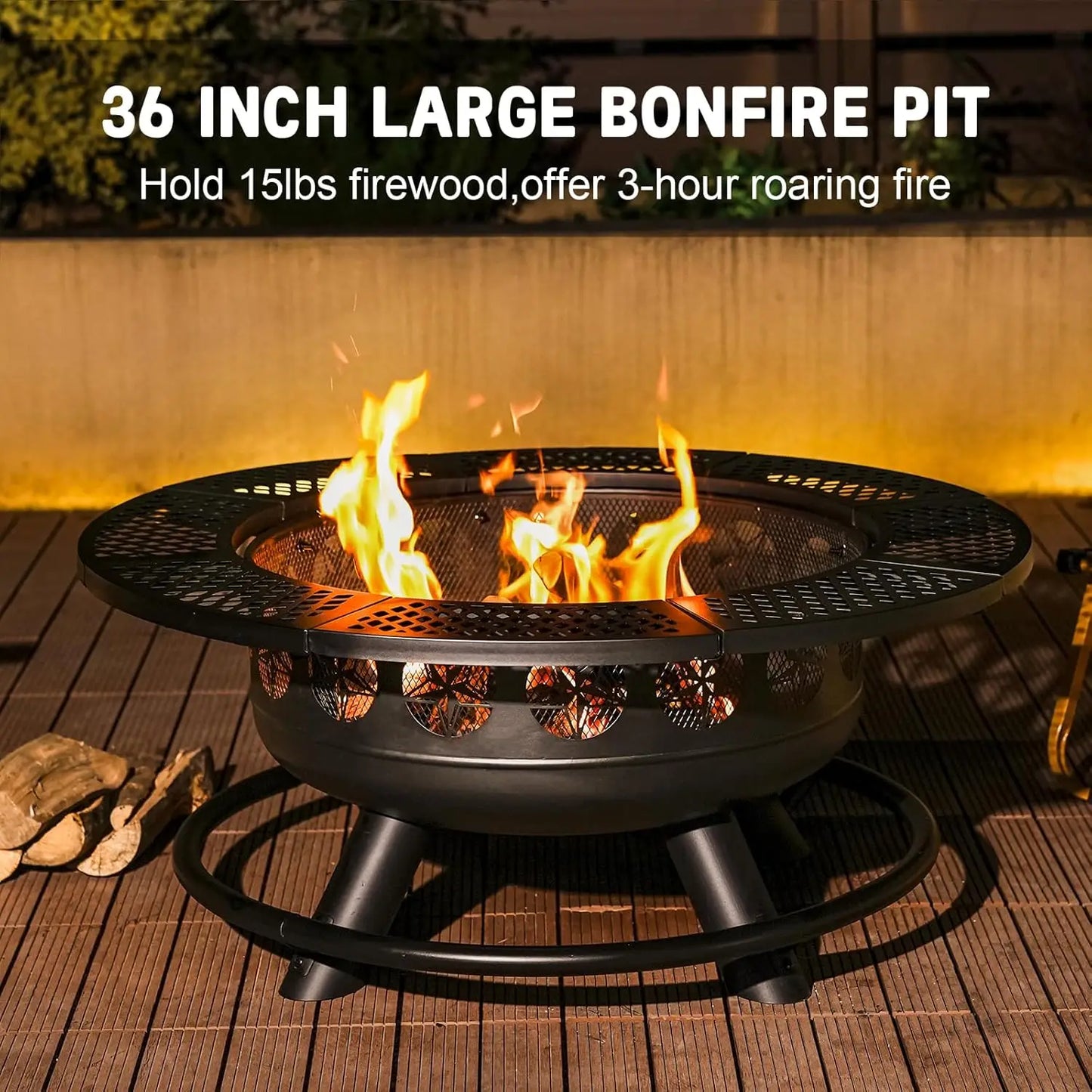 Outdoor Premium Cast Iron Fire Pit With Lid Grills 3In1