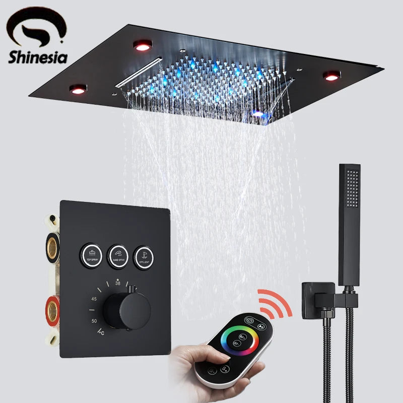 Shinesia Thermostatic Concealed LED Rainfall Shower System With Remote Control