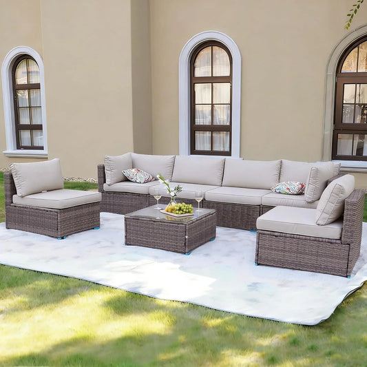 XIAOLANG Outdoor Patio Furniture Set All-Weather PE Rattan Sofa Table