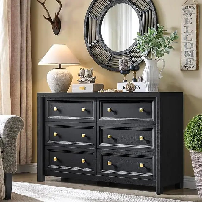 Farmhouse 6 Drawer Dresser In Solid Wood For Bedroom