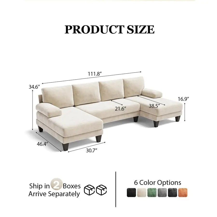 MBVM UShaped Sectional Sofa Chenille With Double Chaise Living Room