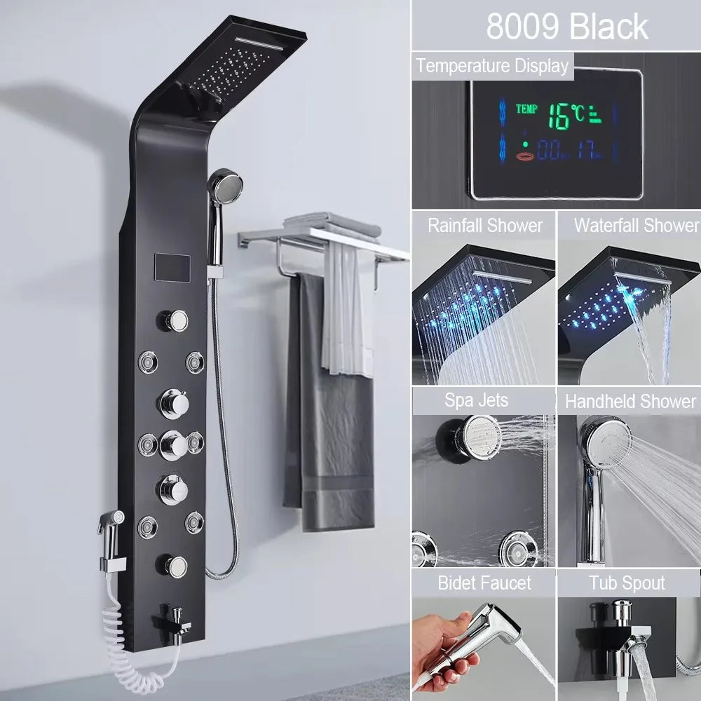 MYQualife Stainless Steel Shower Panel with LED Hot Cold Controls