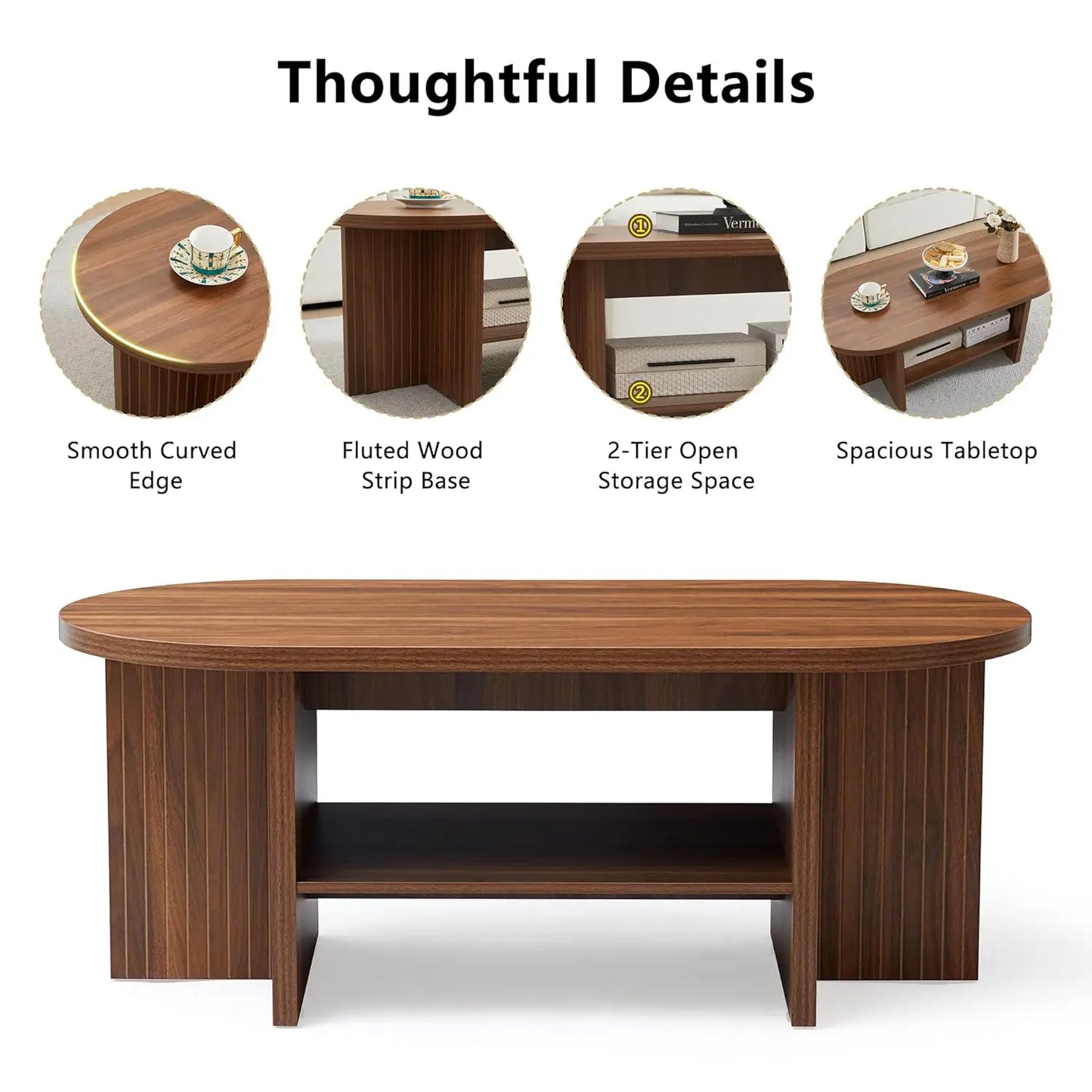 Modern Farmhouse Oval Coffee Table With Storage For Living Room