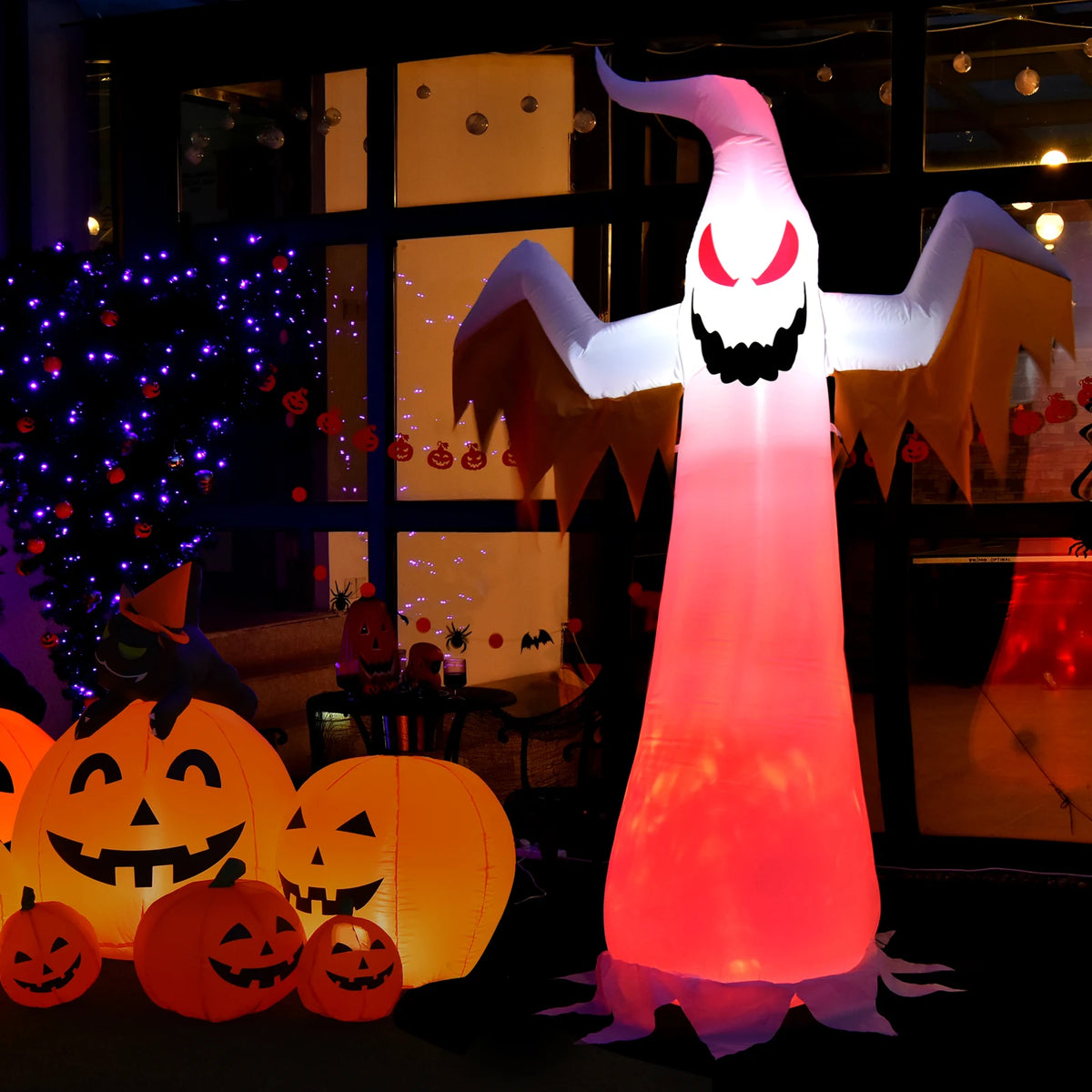 LIFEZEAL Halloween Inflatable Ghost With Rotating Flame LED Lights