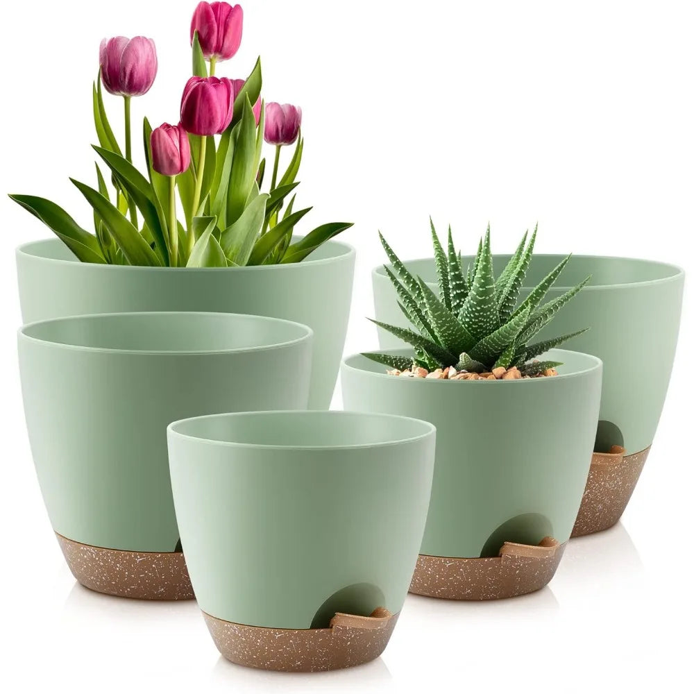 NBVCX Self Watering Plant Pots With Drainage Saucers Set 5