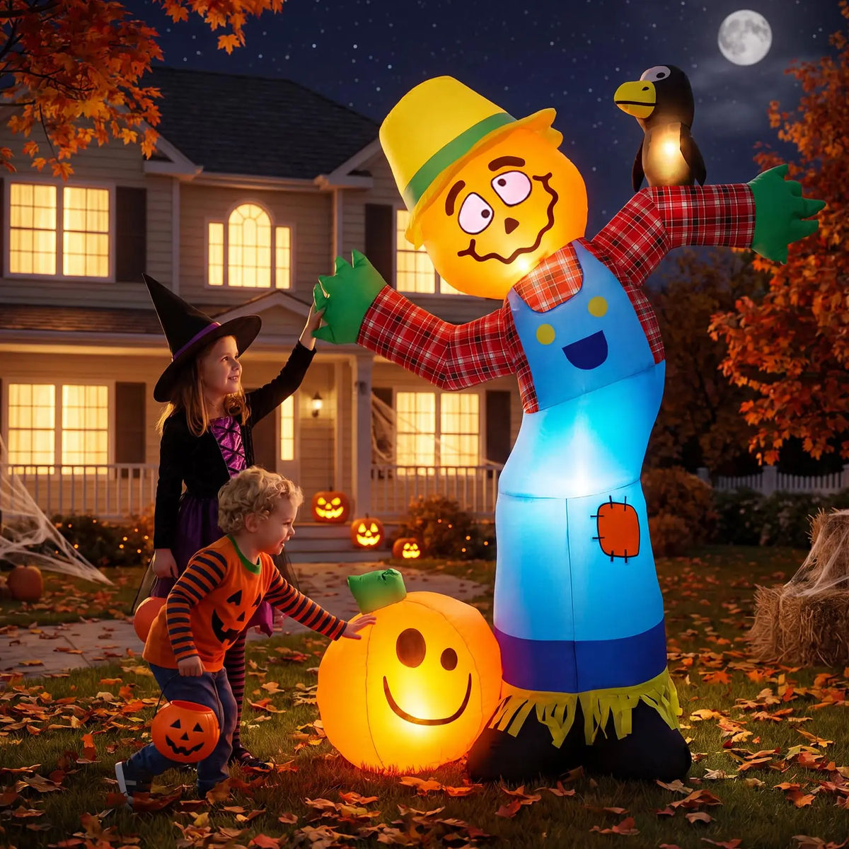 HiMISS Halloween Pumpkin Scarecrow Inflatable Outdoor Yard Decoration