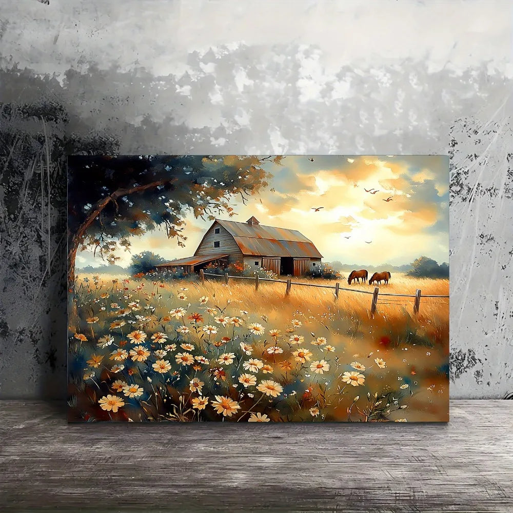 Quiet Farmhouse Landscape Painting for Living Room and Office
