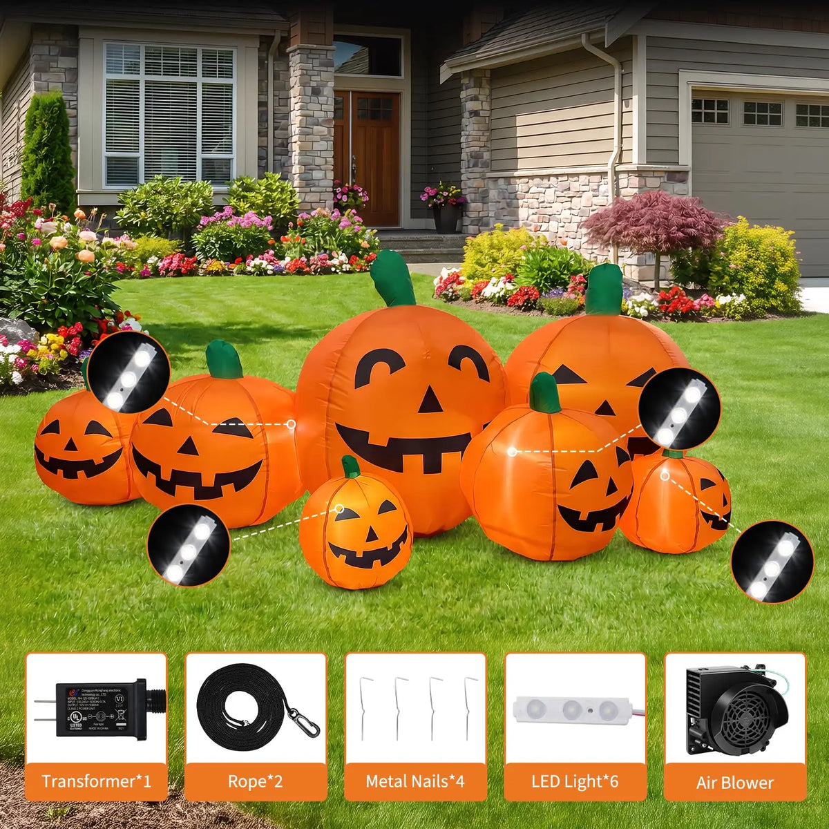HiMISS Halloween Inflatable Pumpkin Patch With LED Lights Outdoor Decor