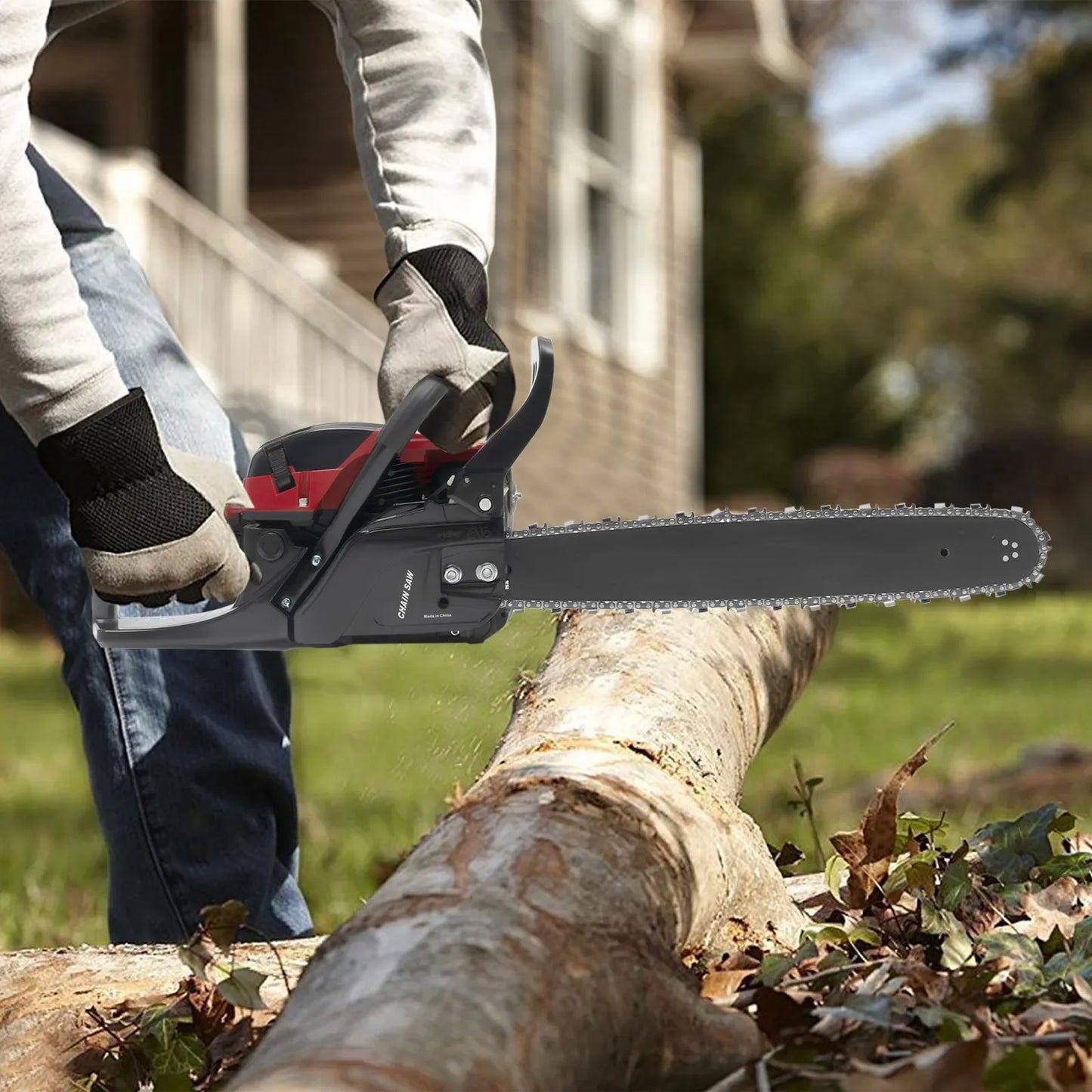 58CC 2-Stroke Gas Chainsaw 20Inch Handheld Portable Chainsaw 2400W High Power Cordless Chainsaw for Garden Pruning Tree Cutting
