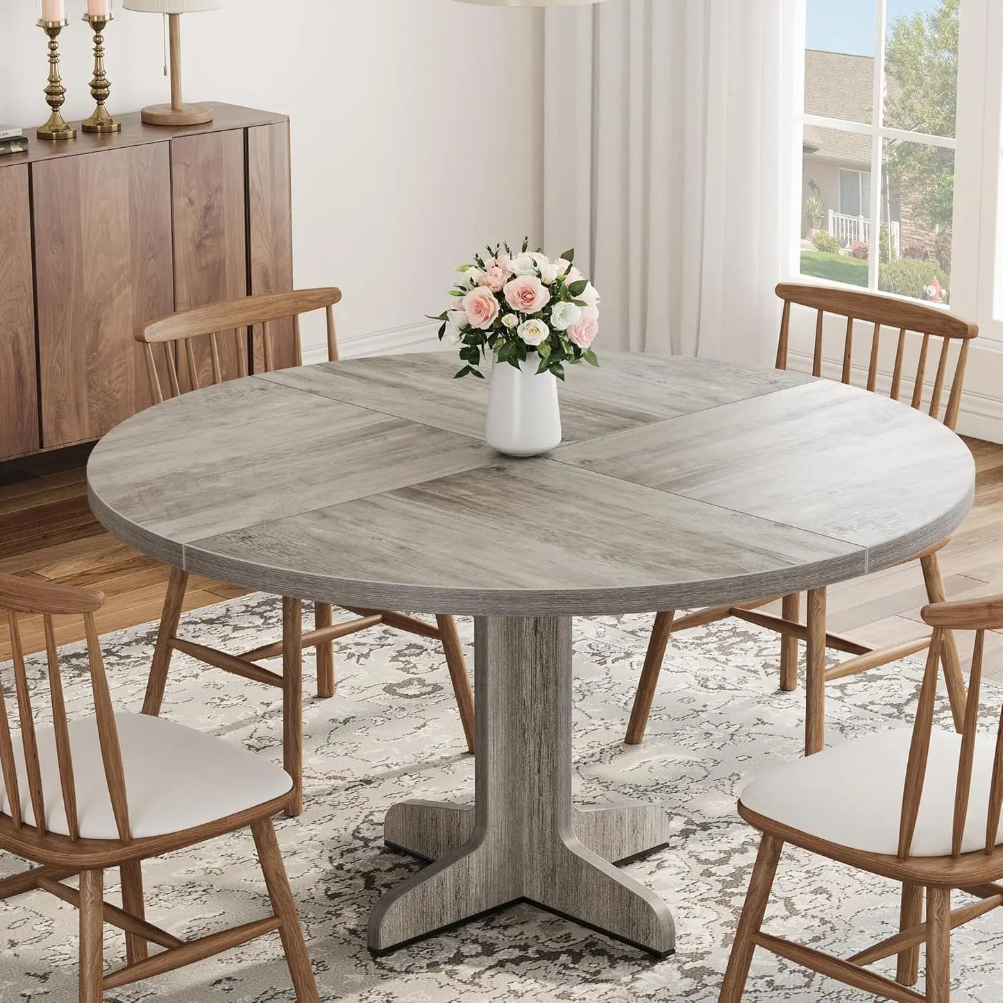 Studyset Round Dining Table For Four Farmhouse Wood Top