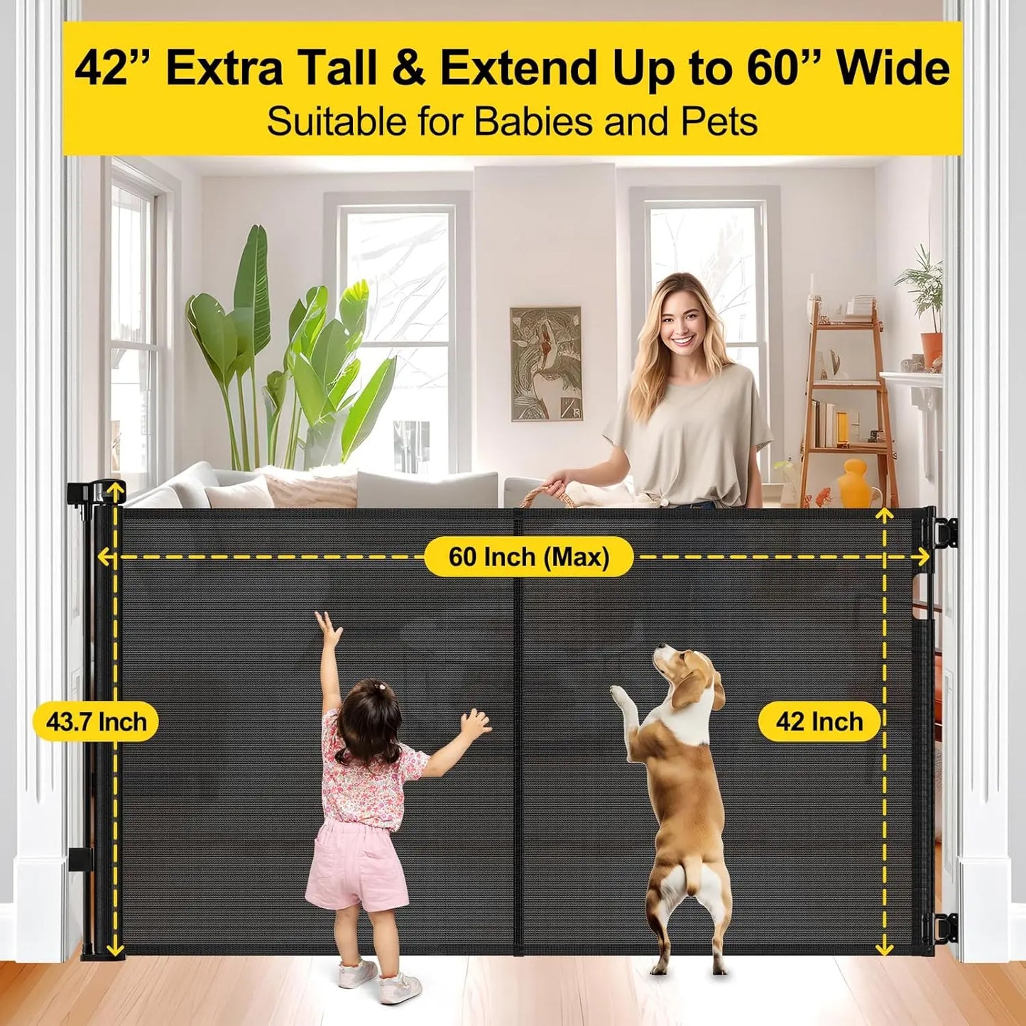 Retractable Baby and Dog Gate Indoor Outdoor Safety Barrier