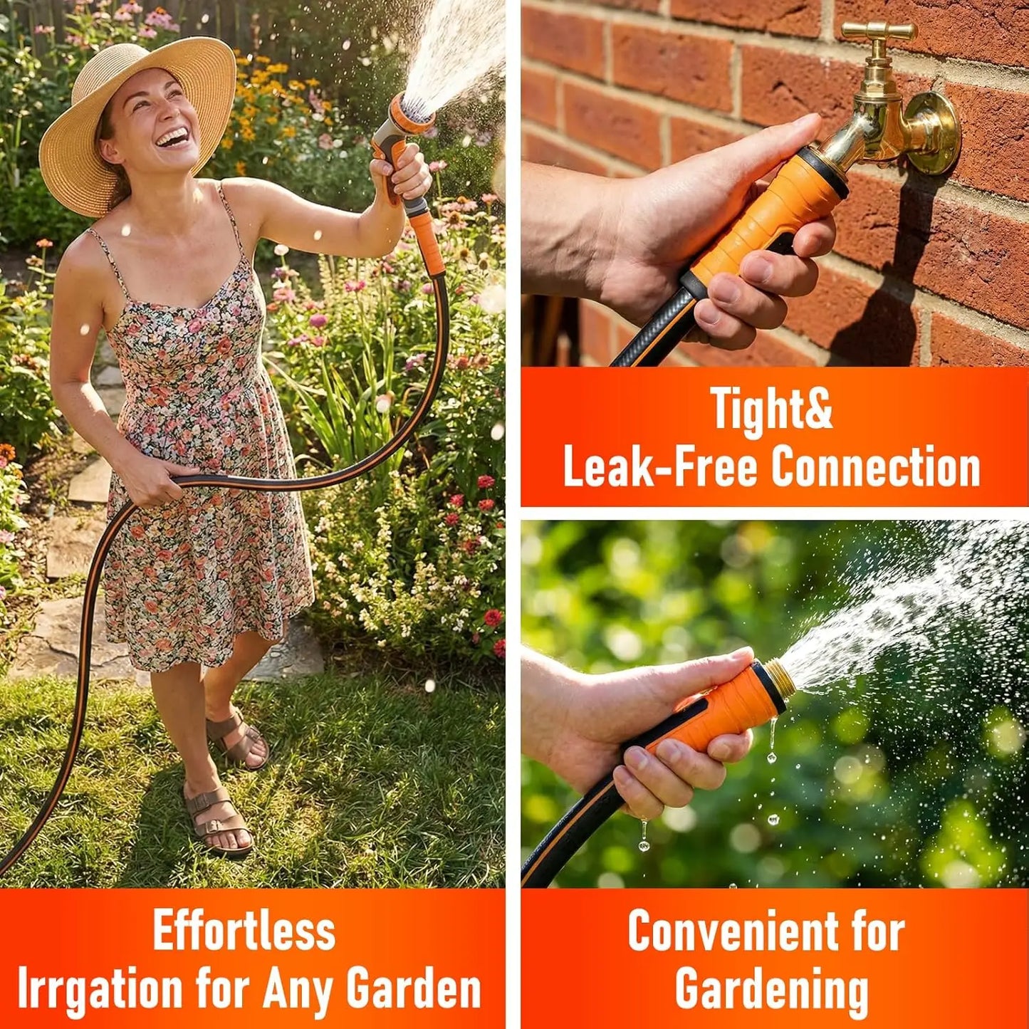 25 ft x 5/8" Heavy Duty Garden Hose, Flexible Durable Kink Resistant Lightweight Hybrid Leakproof with Fittings