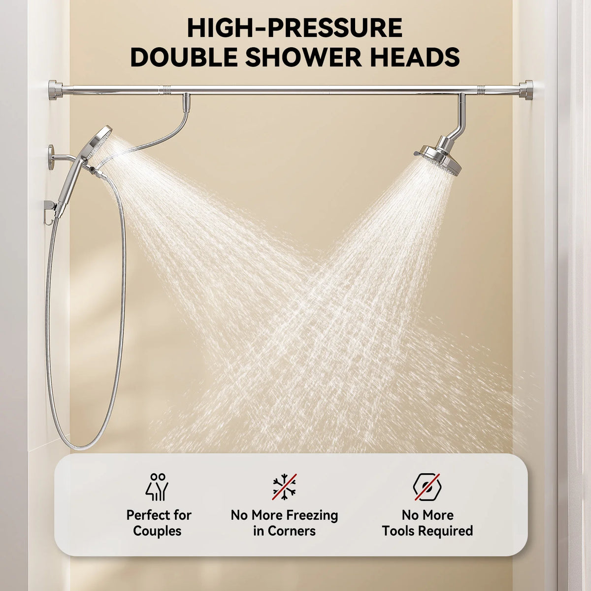 Dual Shower Head System With Handheld For Couples High Pressure