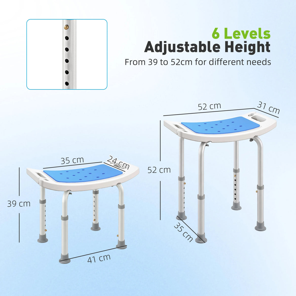HOMCOM Adjustable Curved Bath Stool With Handles For Shower Safety
