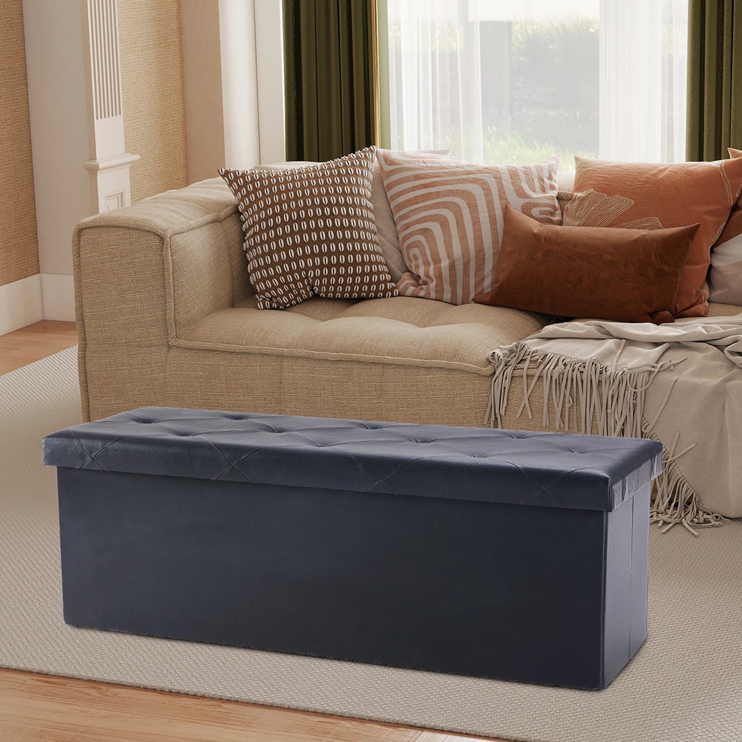 JHK Synthetic Leather Folding Ottoman Storage Footstool Toy Box