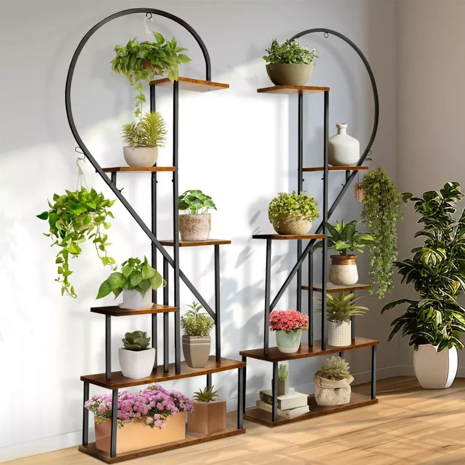 Wisfor 6 Tier Wood And Metal Plant Display Rack With Grow Lights