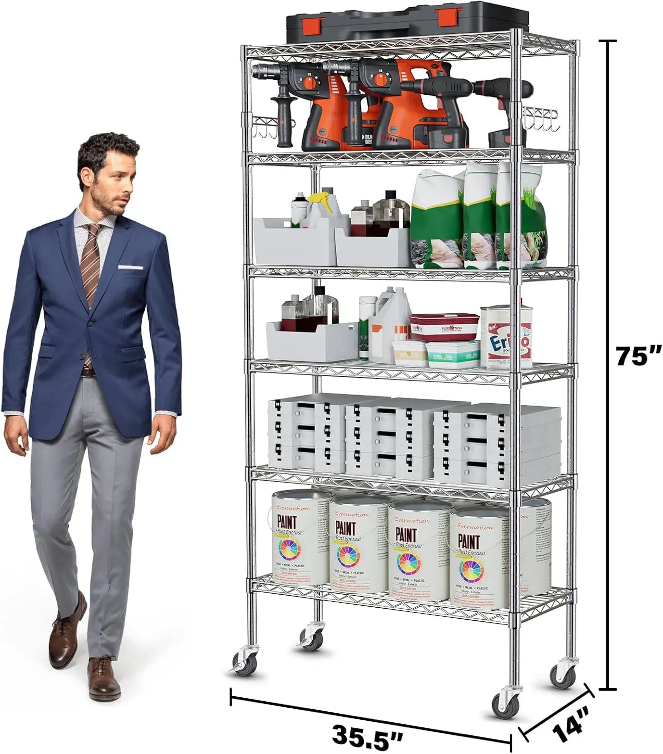 Heavy Duty Rolling Shelving Unit With Wheels And Hooks