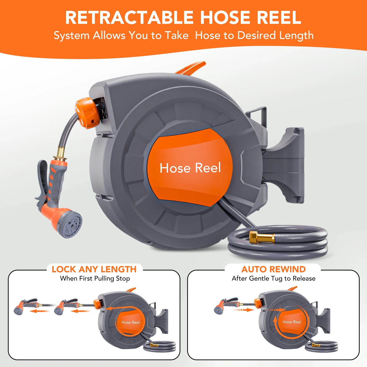 HiMISS Garden Automatic Retractable Hose Reel Auto Rewind US Thread
