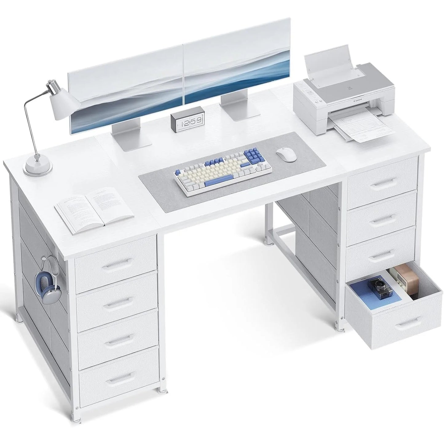 48 Inch  Computer Desk with 8 Fabric Drawers,   Modern Makeup Desk for Bedroom  with deal for Home Office,  Customized