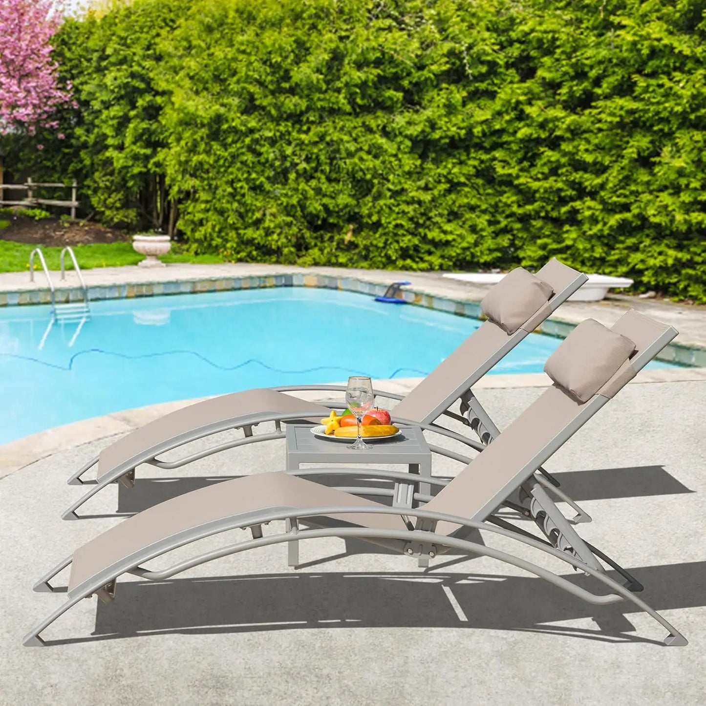 Aluminum Outdoor Lounge Chair Set of 3 With Adjustable Positions