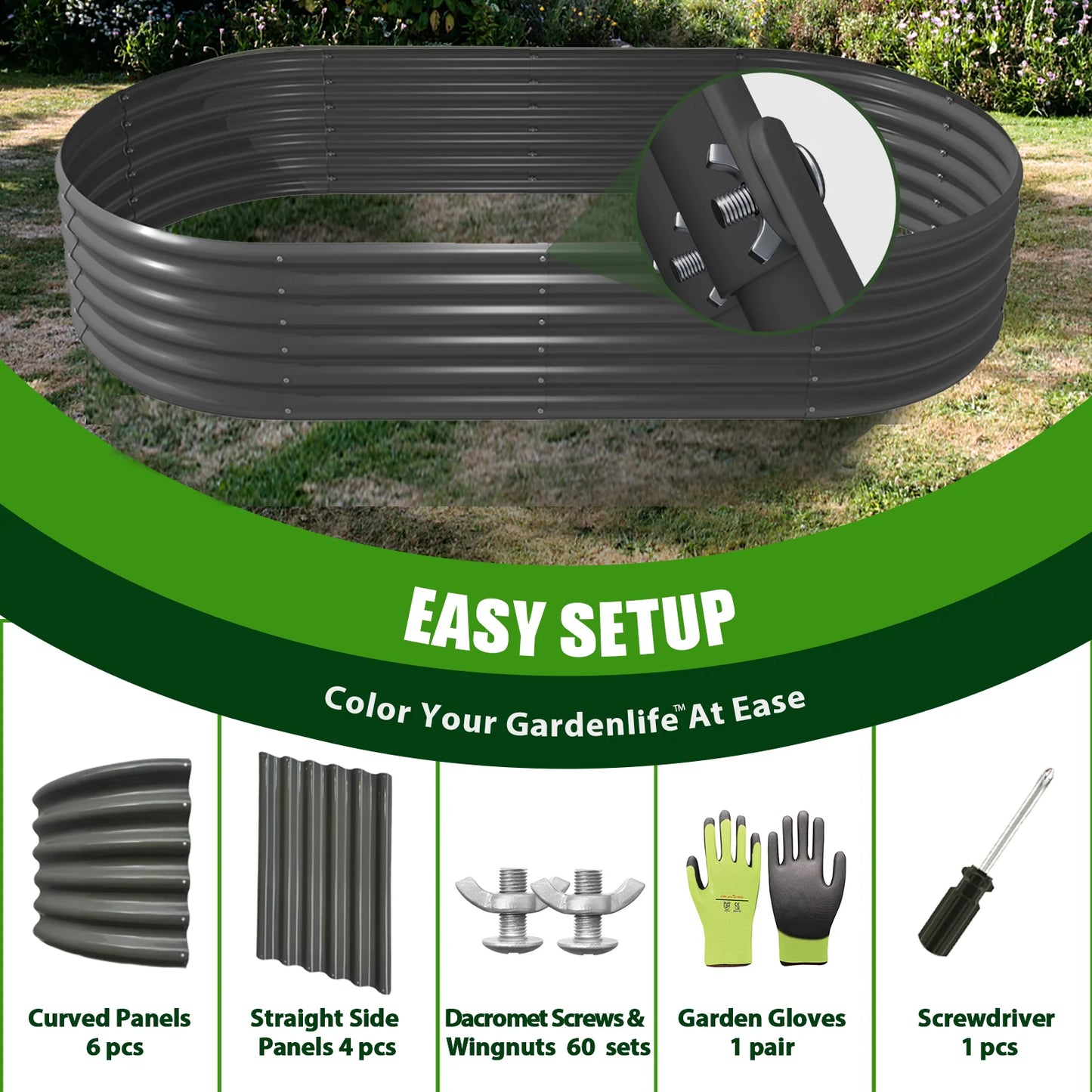 8X4X1.5 ft Galvanized Raised Garden Beds Outdoor, Oval Large Metal Planter Box for Planting Vegetables Flowers Herb, Anti-Rust