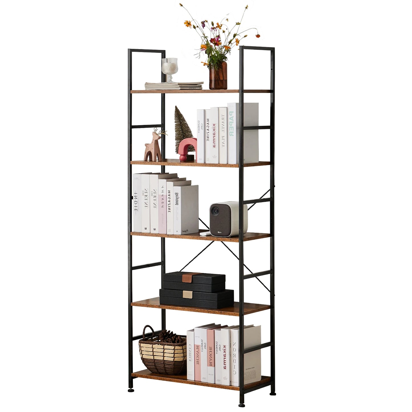 JHK 5 Tier Metal Bookcase Modern Office Storage Organizer