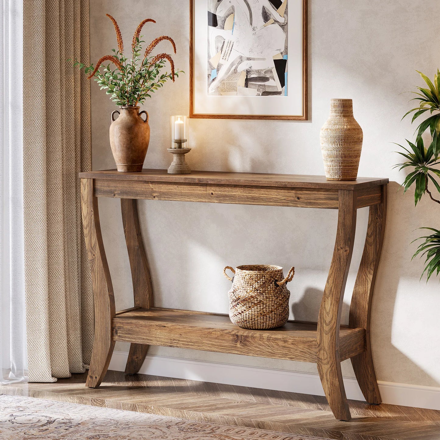 Tribesigns Two Tier Solid Wood Console Table With Storage