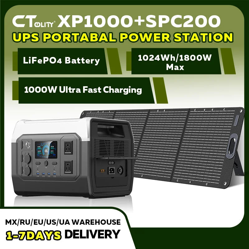CTOLITY XP1000 1600W Portable Solar Generator Power Station 1024Wh LiFePO4