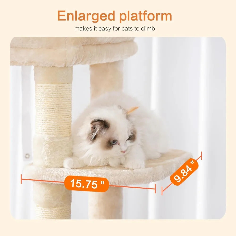 Heybly Heavy Duty Cat Tree For Indoor Cats With Multi Level Plush Condo