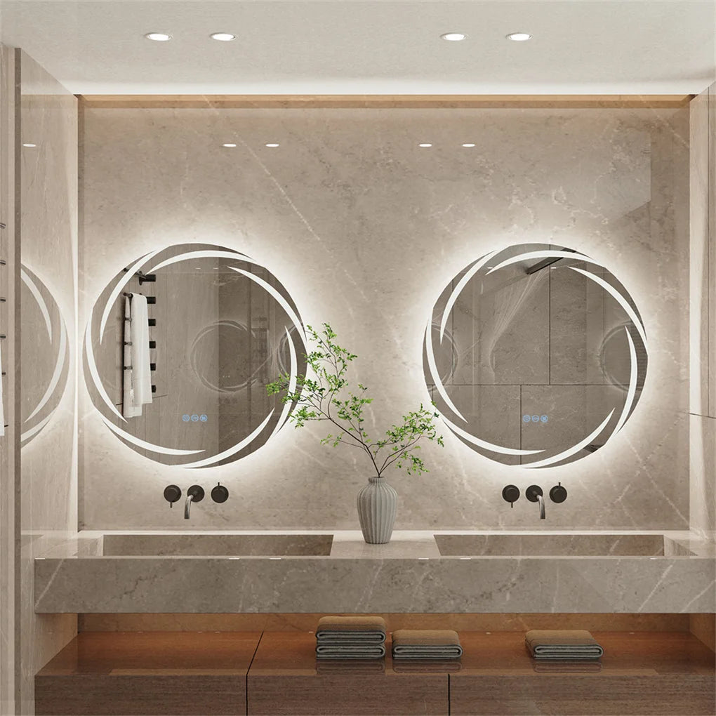 Anti-Fog LED Round Bathroom Mirror With Backlit HD Glass And 3 Color Lights