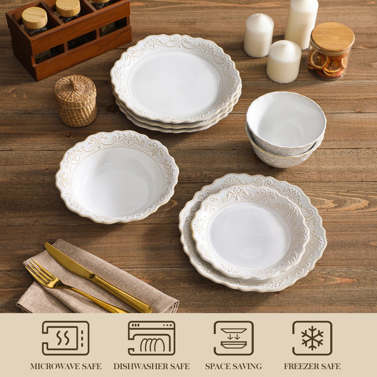 MALACASA Stoneware Dinnerware Set Western Style For Everyday Use