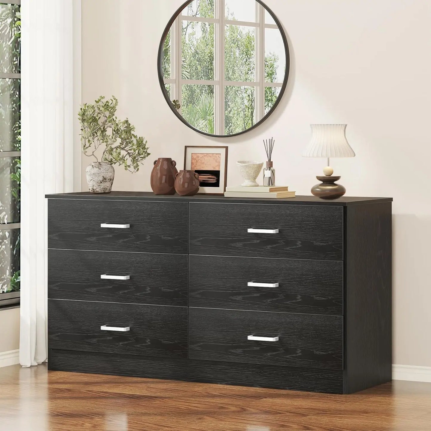 Modern 6 Drawer Dresser With Deep Drawers And TV Stand