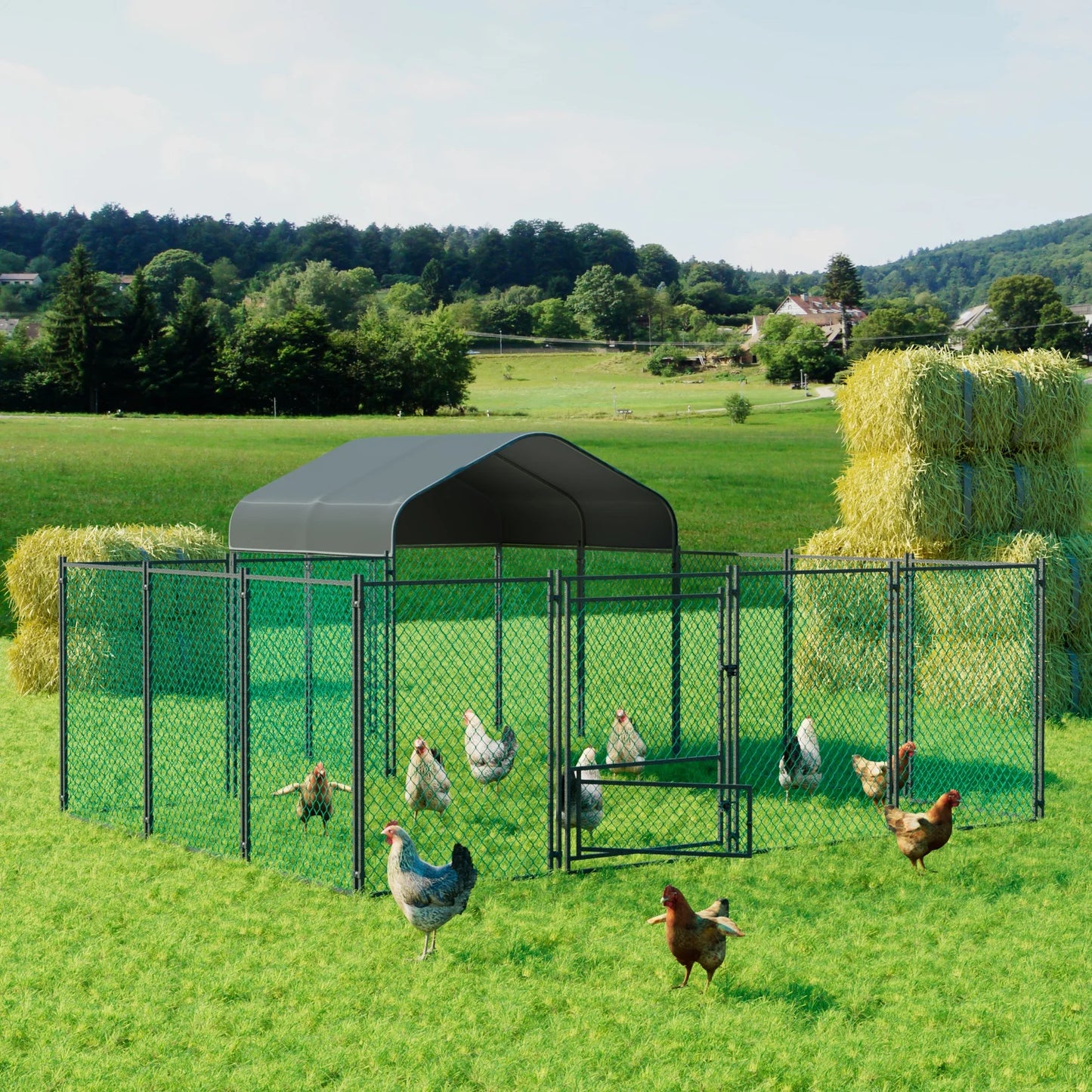 Metal Chicken Coop With Walk In Run And Waterproof Cover