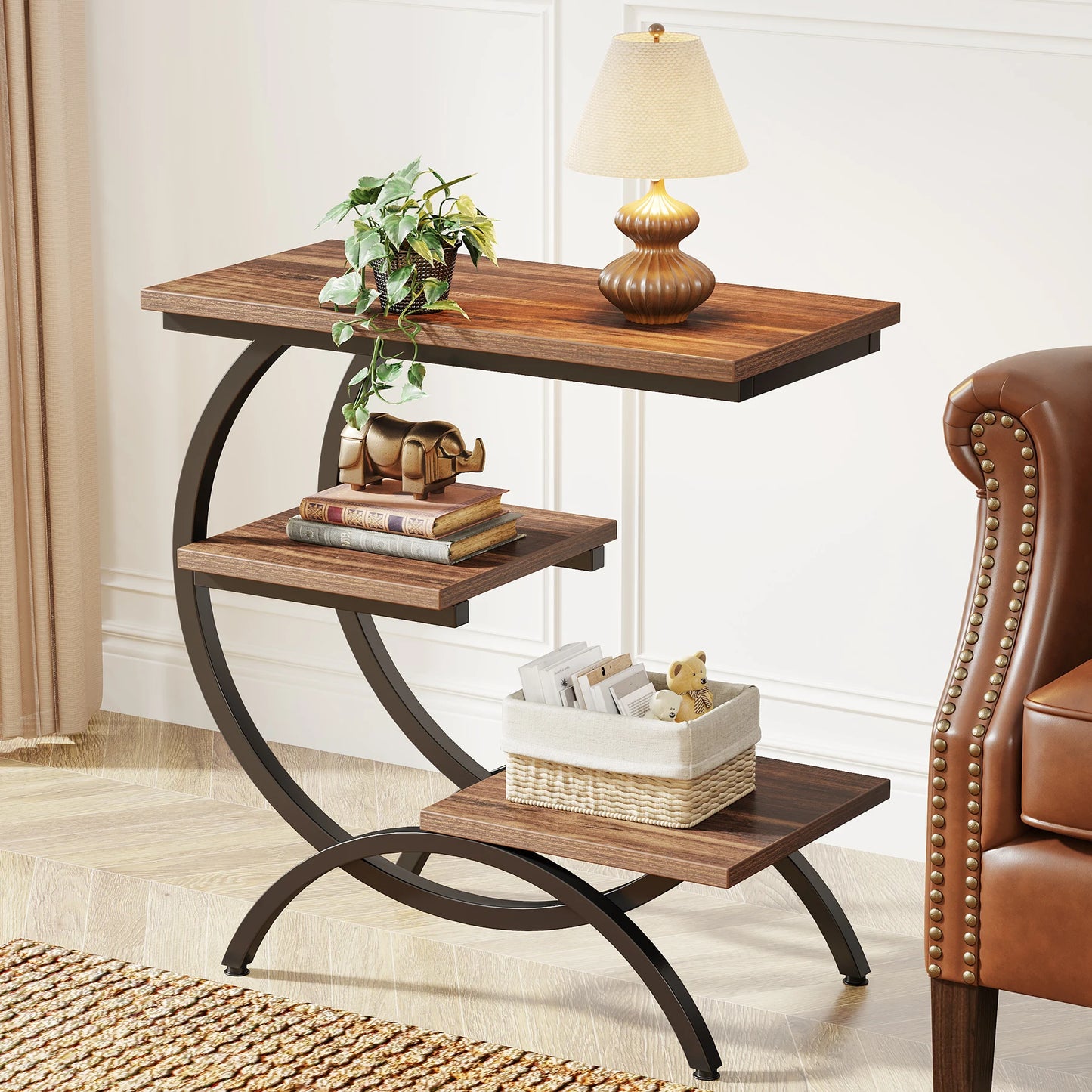 Tribesigns C Shaped End Table With Storage Shelves Modern