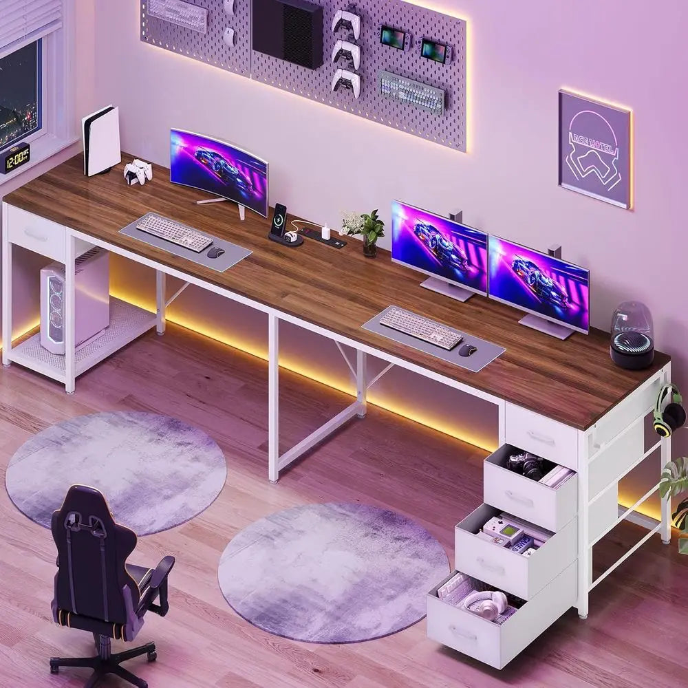 57 Inch L Shaped Desk With 5 Drawers And Power Outlet