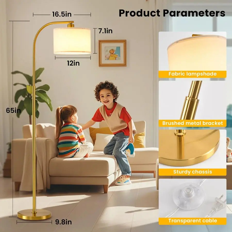 Floor Lamp for Living Room,65 Modern Standing Lamps with 9W LED Bulb,Elegant Floor Light with Fabric Shade,Gold Tall Lamp for Be