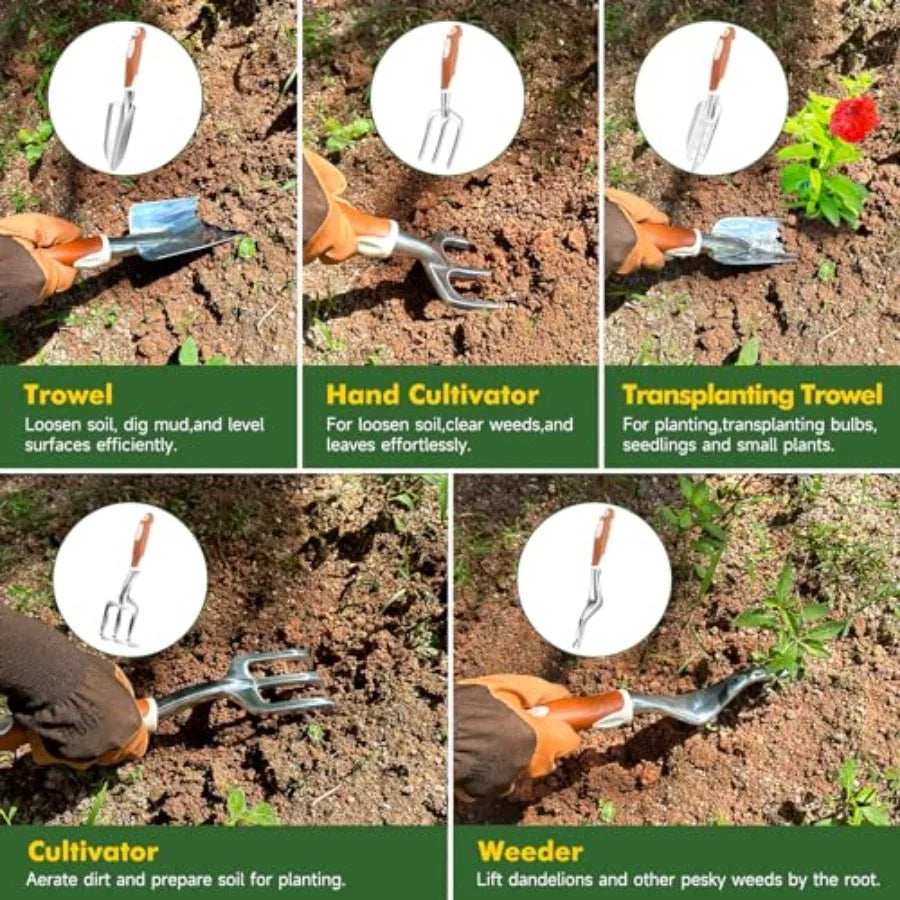 Garden Tool Set 10 Pcs Heavy Duty Gardening Hand Tool Kit for Women Aluminum with Non Slip Ergonomic Handle Storage To