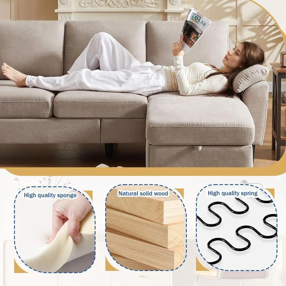 Convertible Sectional Sofa L Shaped 3 Seat Couch Storage Chaise