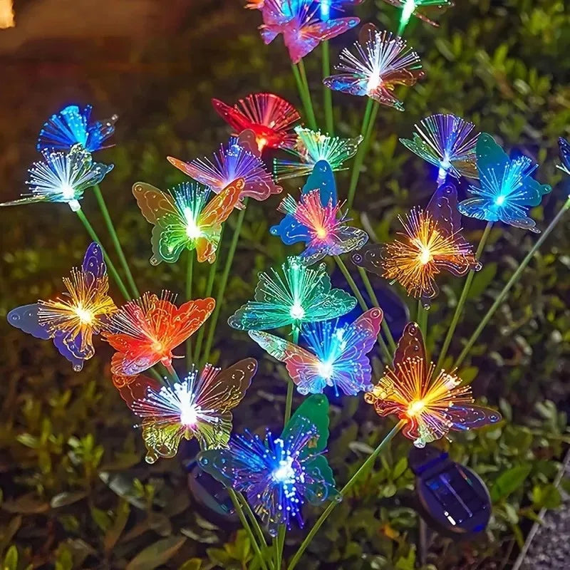 Solar Powered Butterfly Fiber Optic Garden Stake Light Outdoor Decor