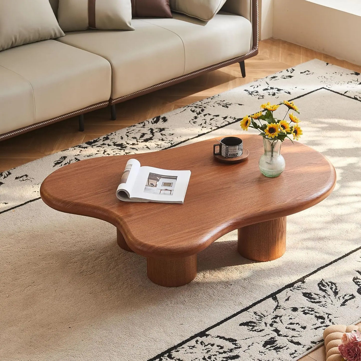 Minimalist Modern Walnut Wood Coffee Table For Living Room